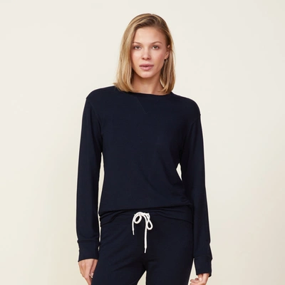 Monrow Supersoft Crew Neck Sweatshirt In Blue Black