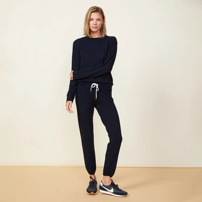 Monrow Supersoft Crew Neck Sweatshirt In Blue Black
