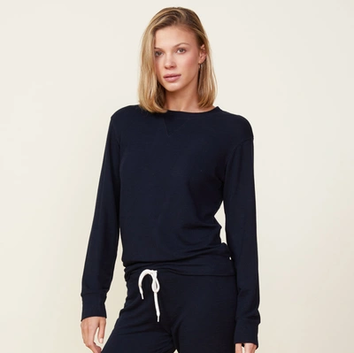 Monrow Supersoft Crew Neck Sweatshirt In Blue Black
