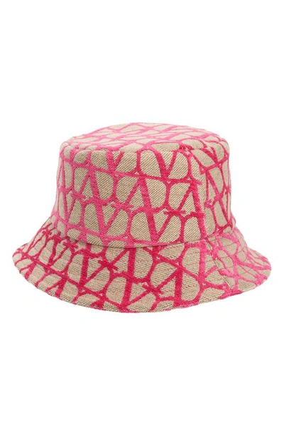 Shop Valentino Vlogo Jacquard Monogram Toile Bucket Hat In Naturale/ Pink