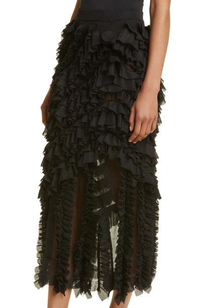 Shop Ulla Johnson Sarafina Ruffle Mesh Skirt In Noir
