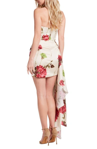 Shop Katie May Chasing Dawn Floral Strapless Drape Detail Cocktail Minidress In Fall Peony