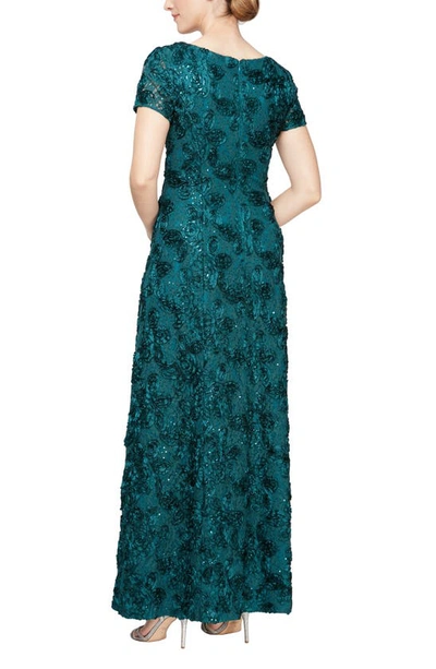 Shop Alex Evenings Rosette Sequin A-line Gown In Emerald Green
