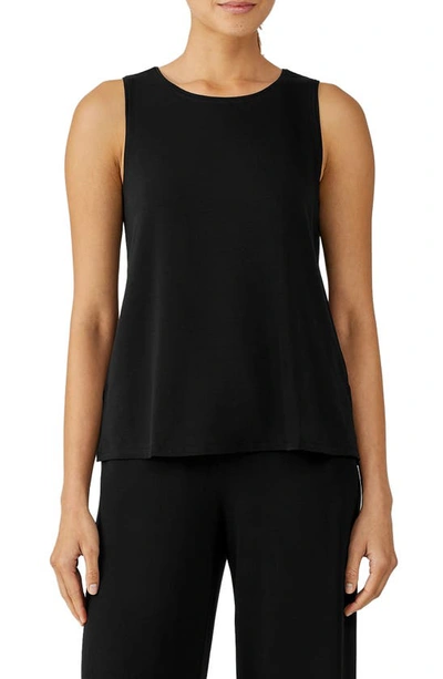 Shop Eileen Fisher Jewel Neck Jersey Tank In Black