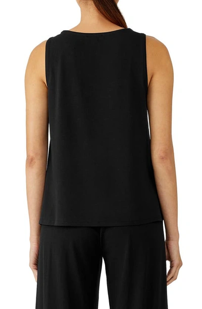 Shop Eileen Fisher Jewel Neck Jersey Tank In Black