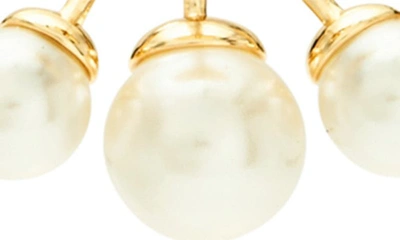 Shop Tory Burch Kira Imitation Pearl Front/back Earrings In Tory Gold / Cream