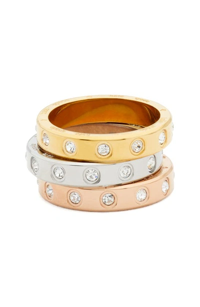 Shop Kate Spade Assorted Set Of 3 Cubic Zirconia Band Rings In Clear Multi