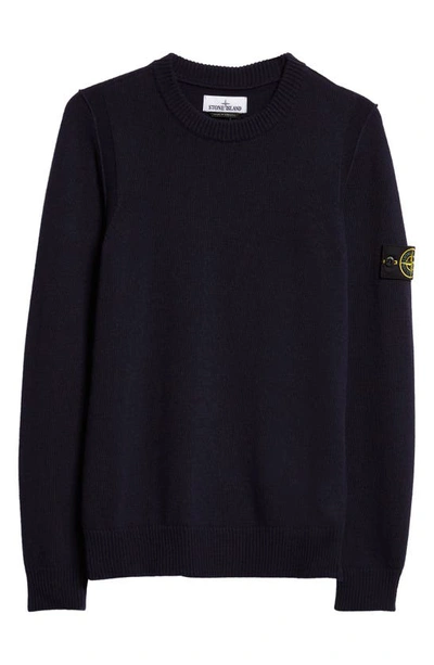 Shop Stone Island Compass Logo Wool Blend Sweater In Navy Blue