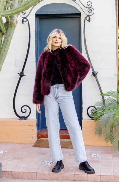 Shop Donna Salyers Fabulous-furs Happy Hour Faux Fur Jacket In Merlot