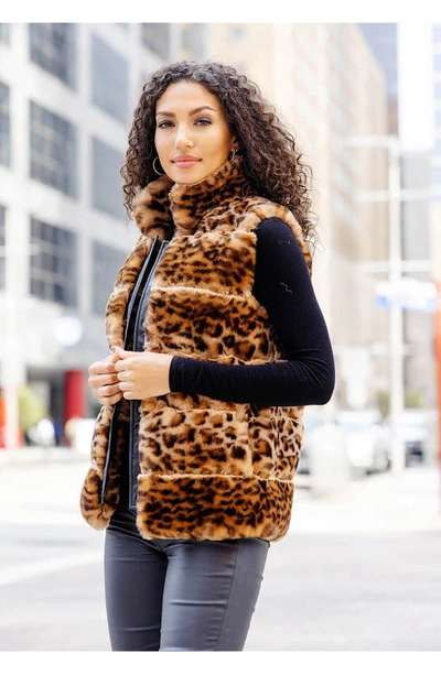 Shop Donna Salyers Fabulous-furs Posh Faux Fur Puffer Vest In Leo