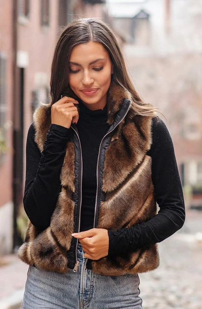 Shop Donna Salyers Fabulous-furs Donna Salyers Fabulous Furs Reversible Chevron Quilted Shortie Faux Fur Reversible Vest In Sab