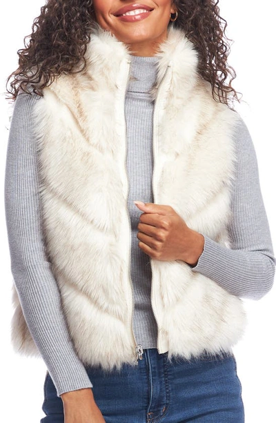 Shop Donna Salyers Fabulous-furs Reversible Chevron Quilted Shortie Faux Fur Reversible Vest In Ivory