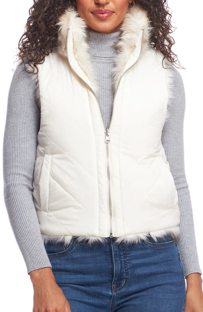 Shop Donna Salyers Fabulous-furs Reversible Chevron Quilted Shortie Faux Fur Reversible Vest In Ivory