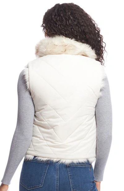 Shop Donna Salyers Fabulous-furs Reversible Chevron Quilted Shortie Faux Fur Reversible Vest In Ivory