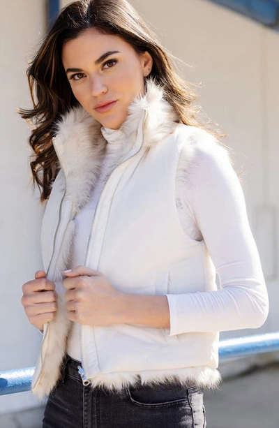 Shop Donna Salyers Fabulous-furs Reversible Chevron Quilted Shortie Faux Fur Reversible Vest In Ivory