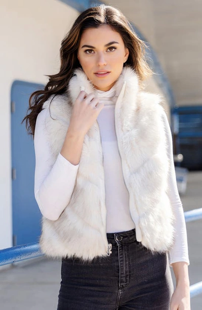 Donna Salyers Fabulous-furs Reversible Chevron Quilted Shortie Faux Fur Reversible Vest In Ivory