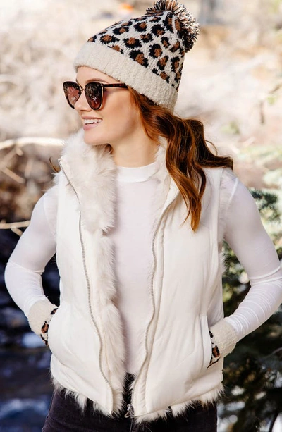 Shop Donna Salyers Fabulous-furs Reversible Chevron Quilted Shortie Faux Fur Reversible Vest In Ivory