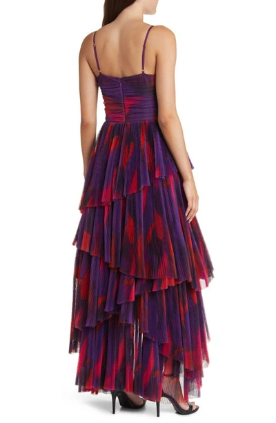 Hutch Akila Pleated Tiered Gown In Purple Messy Brushstrokes