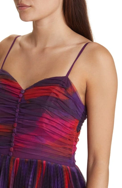 Hutch Akila Pleated Tiered Gown In Purple Messy Brushstrokes
