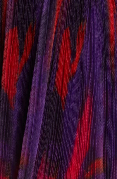 Hutch Akila Pleated Tiered Gown In Purple Messy Brushstrokes