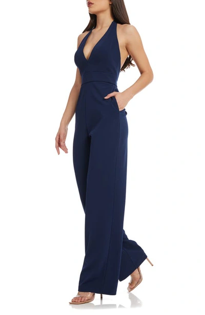 Shop Dress The Population Miller Halter Jumpsuit In Navy