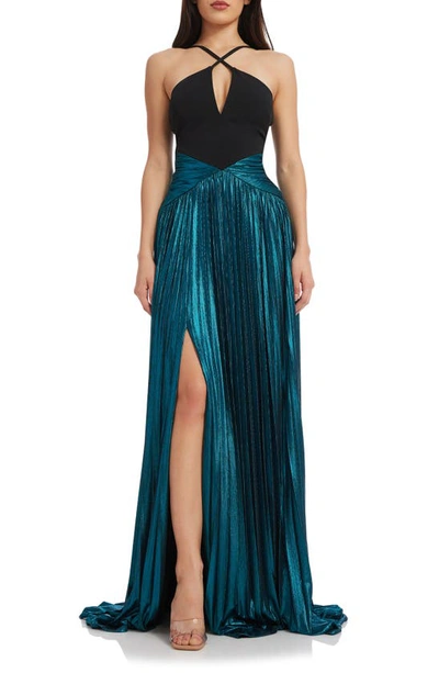 Shop Dress The Population Tuuli Halter Gown In Deep Teal