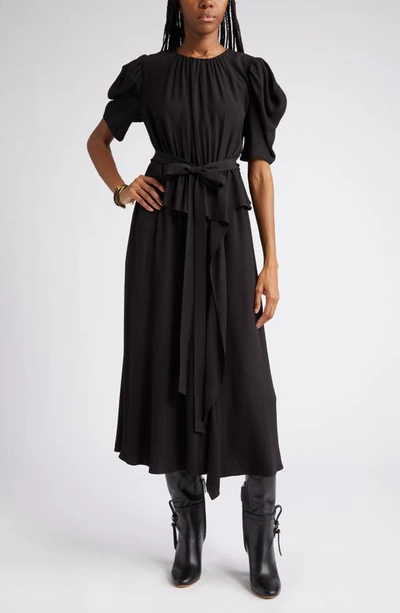 Shop Ulla Johnson Marion Belted Peplum Waist Dress In Noir