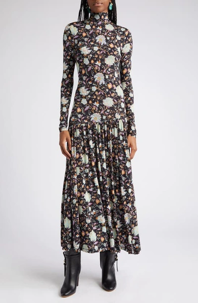 Shop Ulla Johnson Fernanda Floral Long Sleeve Knit Dress In Black Maple