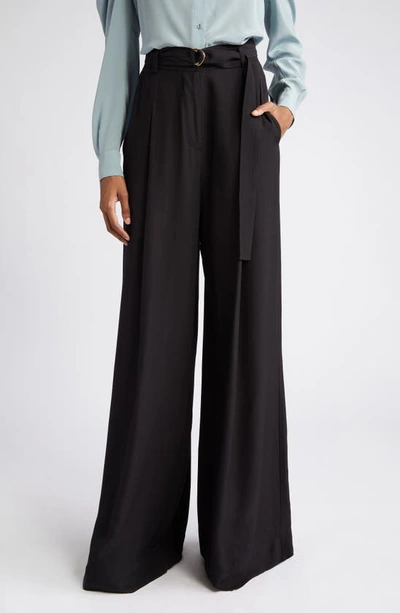 Shop Ulla Johnson Lydia Belted Wide Leg Pants In Noir