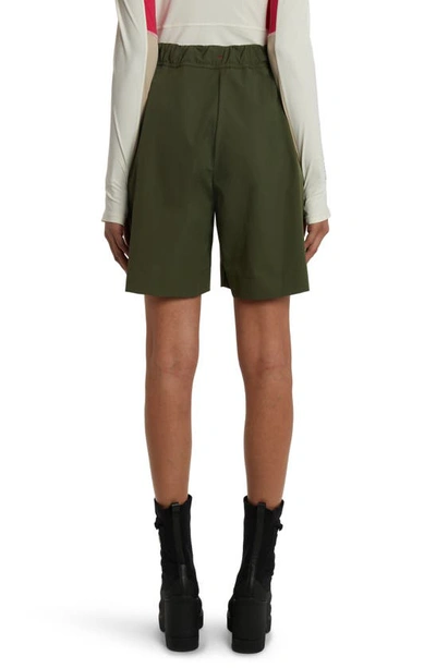 Moncler Water Repellent Belted Technical Stretch Nylon Shorts In Military Green