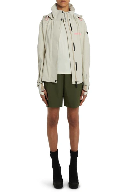 Moncler Water Repellent Belted Technical Stretch Nylon Shorts In Military Green