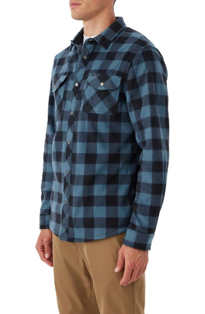 Shop O'neill Glacier Check Fleece Snap-up Shirt In Storm Blue