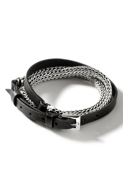 Shop John Hardy Icon Sterling Silver & Leather Wrap Bracelet In Black