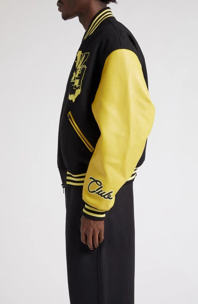 Shop Y-3 Letterman Varsity Jacket In Black/ Blanch Yellow