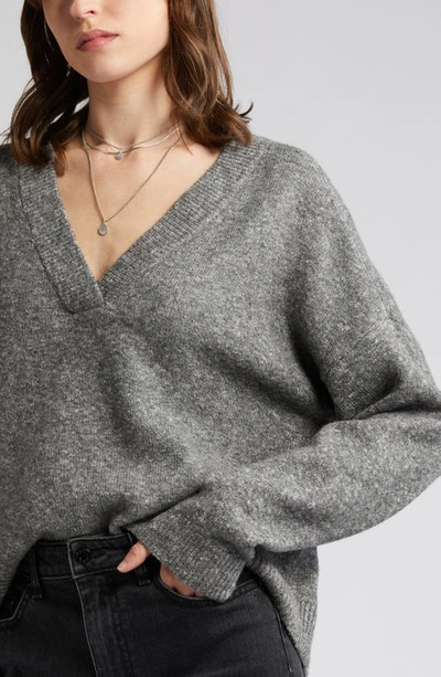 Shop Treasure & Bond Oversize V-neck Sweater In Grey Medium Charcoal Heather