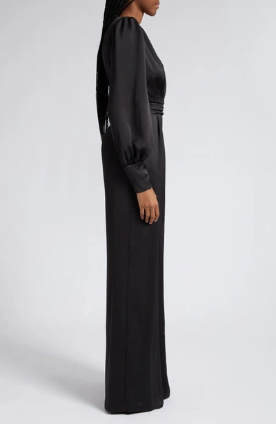 Shop Ramy Brook Madelane Plunge Long Sleeve Satin Jumpsuit In Black