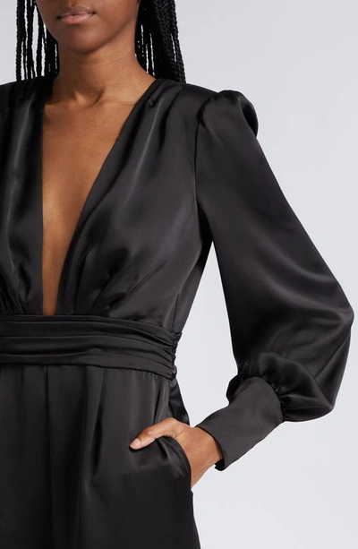 Shop Ramy Brook Madelane Plunge Long Sleeve Satin Jumpsuit In Black