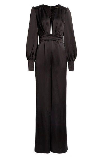 Shop Ramy Brook Madelane Plunge Long Sleeve Satin Jumpsuit In Black