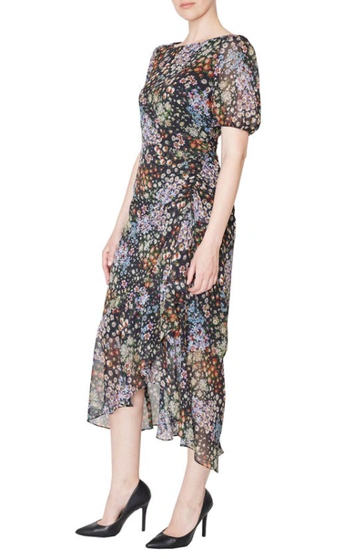 Shop Julia Jordan Ruched Puff Sleeve High-low Maxi Dress In Black Multi