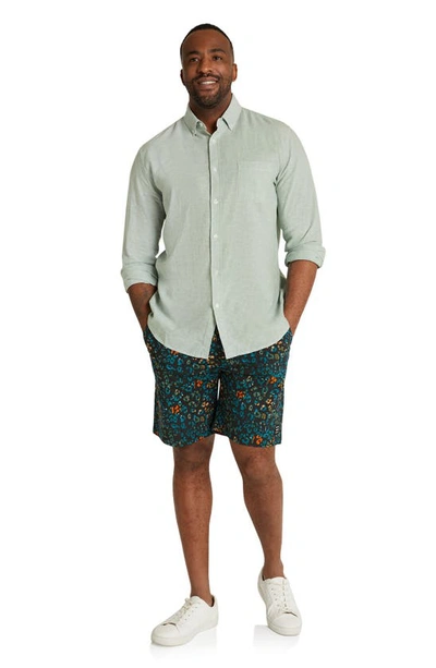 Shop Johnny Bigg Serge Mélange Linen & Cotton Button-down Shirt In Seafoam