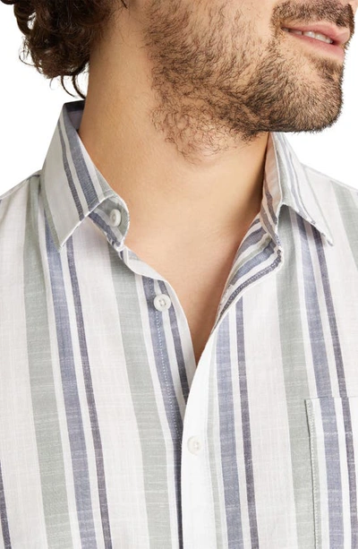 Shop Johnny Bigg Portland Stripe Short Sleeve Button-up Shirt In Sage