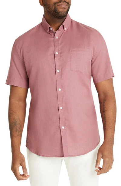 Shop Johnny Bigg Fresno Short Sleeve Linen & Cotton Button-down Shirt In Mulberry