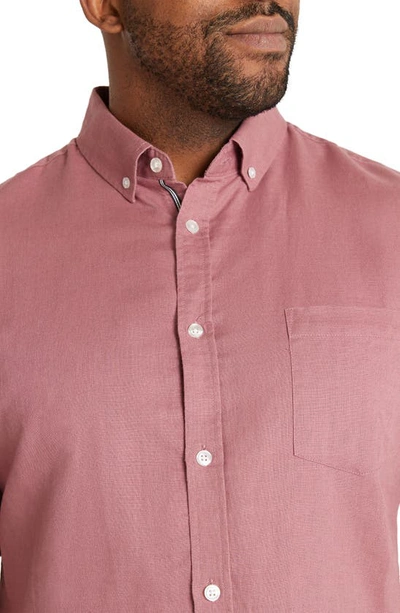 Shop Johnny Bigg Fresno Short Sleeve Linen & Cotton Button-down Shirt In Mulberry