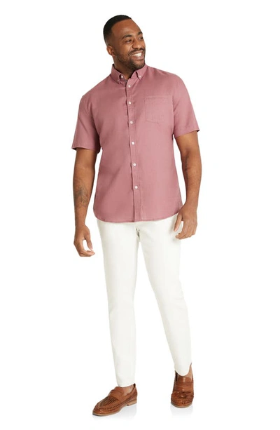 Shop Johnny Bigg Fresno Short Sleeve Linen & Cotton Button-down Shirt In Mulberry