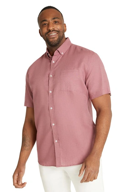 Shop Johnny Bigg Fresno Short Sleeve Linen & Cotton Button-down Shirt In Mulberry