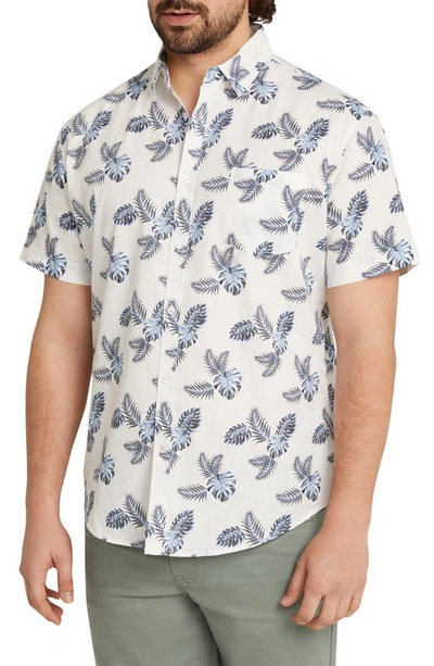 Shop Johnny Bigg Rowan Classic Fit Frond Print Short Sleeve Cotton Button-up Shirt In White