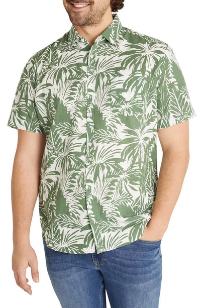 Shop Johnny Bigg Loxton Classic Fit Leaf Print Short Sleeve Cotton Button-up Shirt In Fern