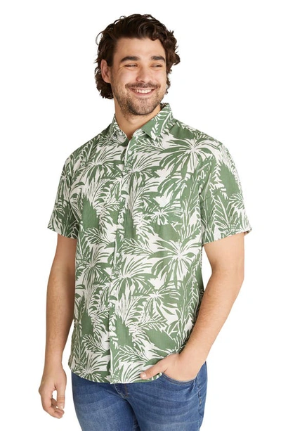 Shop Johnny Bigg Loxton Classic Fit Leaf Print Short Sleeve Cotton Button-up Shirt In Fern