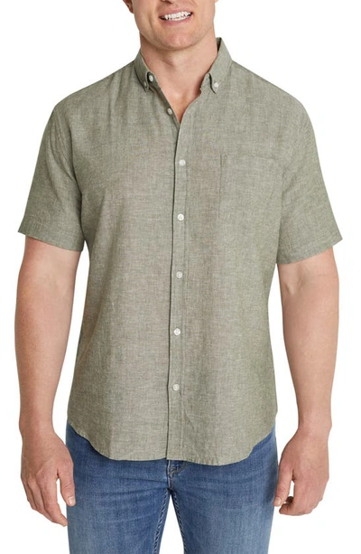 Shop Johnny Bigg Tahiti Short Sleeve Linen Blend Button-down Shirt In Fern