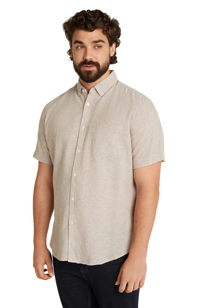 Shop Johnny Bigg Tahiti Short Sleeve Linen Blend Button-down Shirt In Biscuit